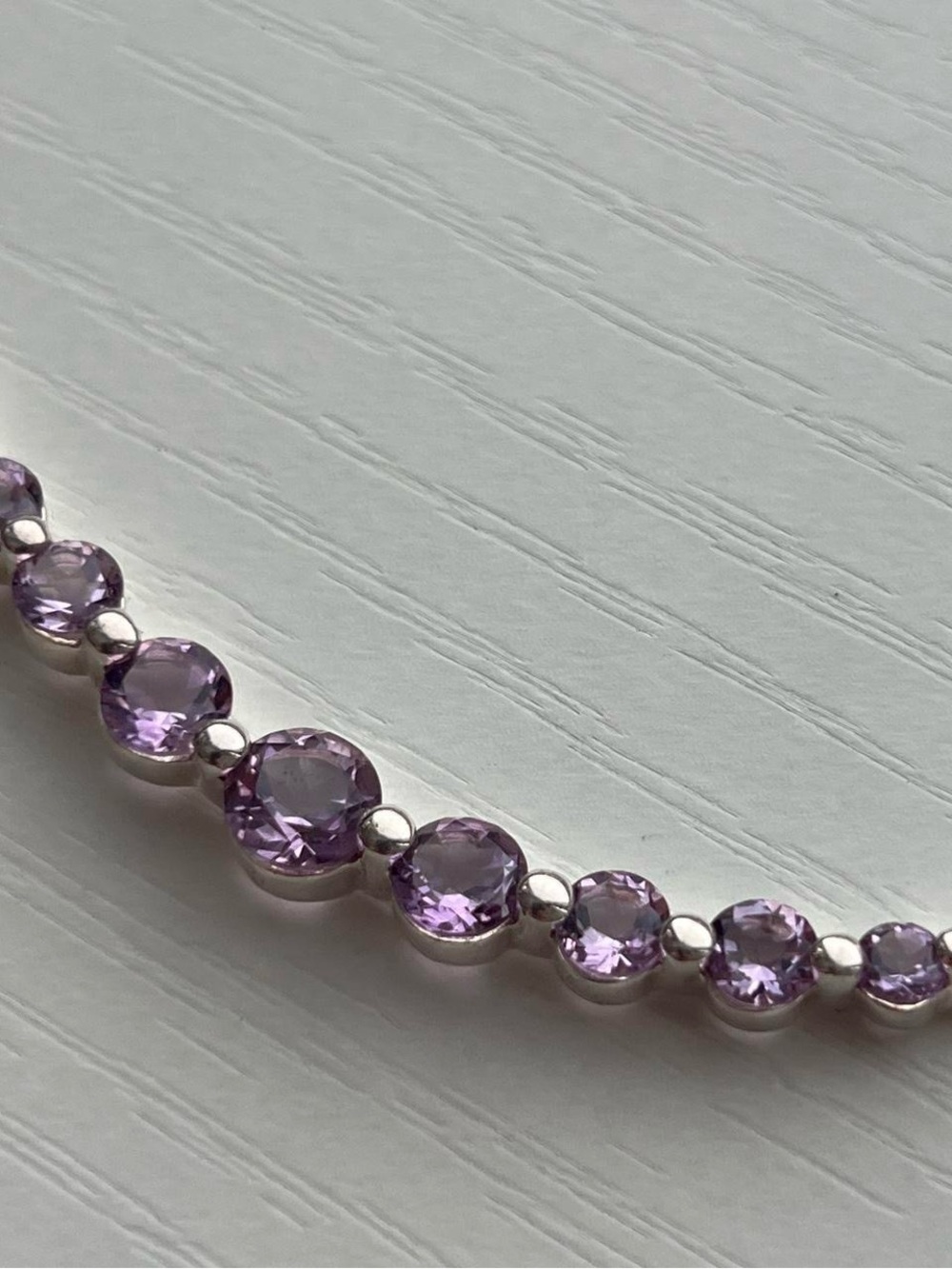 Silver Necklace with Purple Crystal Accents - Picture 4 of 6